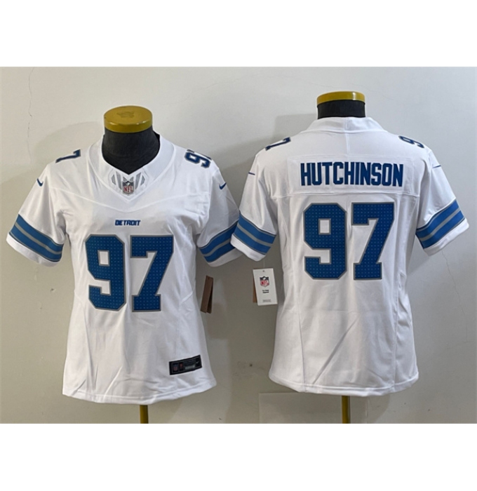 Women's Detroit Lions #97 Aidan Hutchinson White 2024 F.U.S.E. Vapor Limited Football Stitched Jersey(Run Smaller)