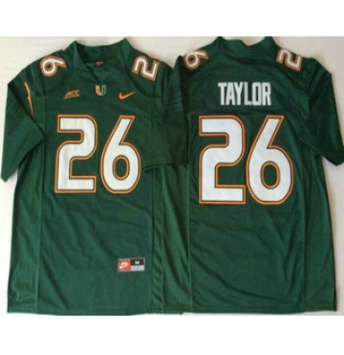 Men's Miami Hurricanes #26 Sean Taylor Green Stitched NCAA Nike College Football Jersey