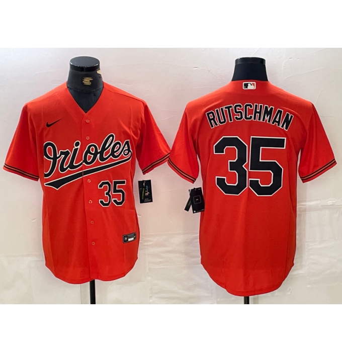 Men's Baltimore Orioles #35 Adley Rutschman Number Orange Stitched Cool Base Nike Jersey