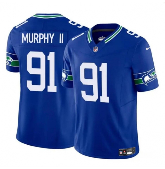 Men's Seattle Seahawks #91 Byron Murphy II Royal 2024 Draft F.U.S.E Throwback Vapor Limited Football Stitched Jersey