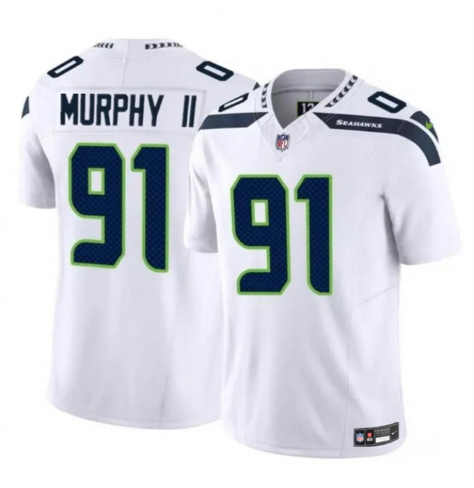 Men's Seattle Seahawks #91 Byron Murphy II White 2024 Draft F.U.S.E Vapor Limited Football Stitched Jersey