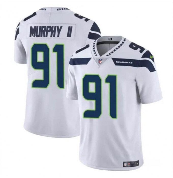 Men's Seattle Seahawks #91 Byron Murphy II White 2024 Draft Vapor Limited Football Stitched Jersey