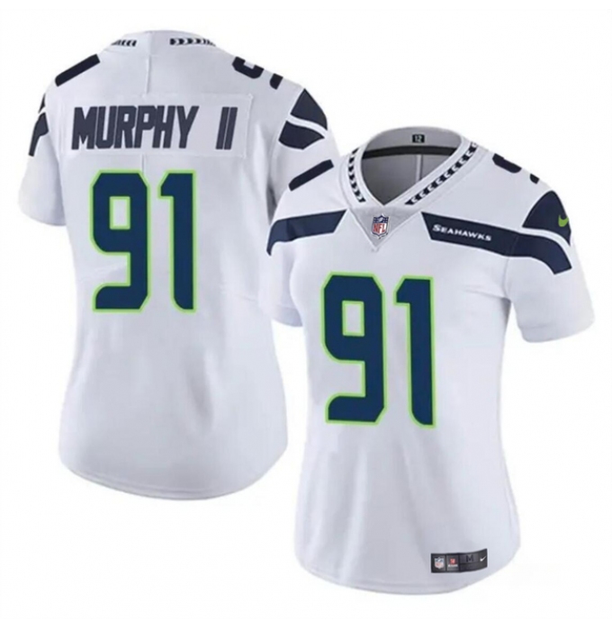 Women's Seattle Seahawks #91 Byron Murphy II 2024 Draft White Vapor Limited Football Stitched Jersey(Run Small)