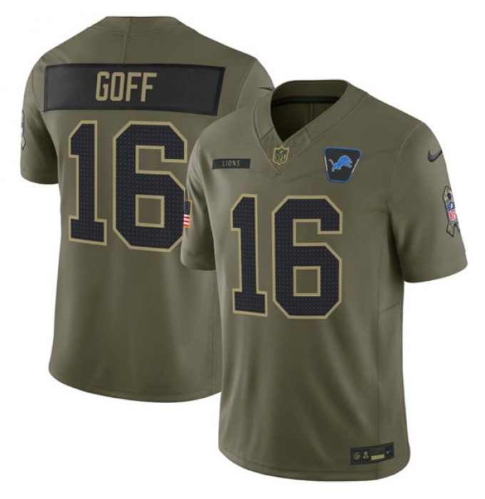 Men's Detroit Lions #16 Jared Goff Olive 2025 F.U.S.E. Salute to Service Limited Football Stitched Jersey