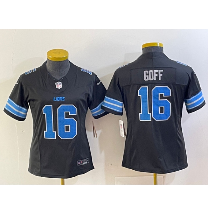 Women's Detroit Lions #16 Jared Goff Black 2024 F.U.S.E. 2nd Alternate Vapor Limited Football Stitched Jersey(Run Smaller)