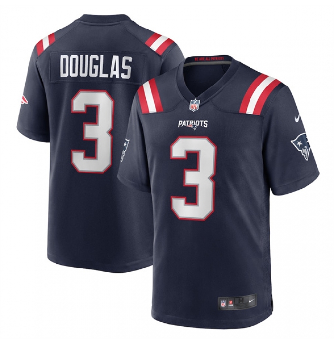 Men's New England Patriots #3 Demario Douglas Navy 2025 Football Stitched Game Jersey