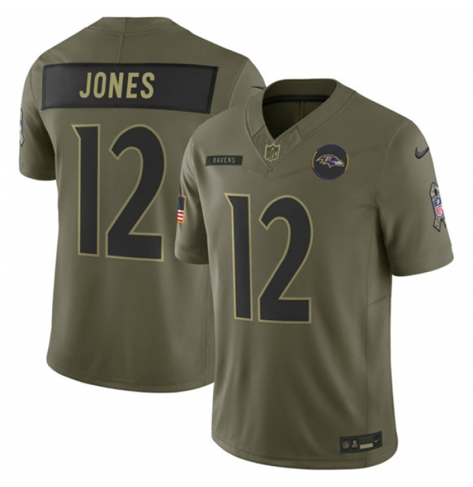Men's Baltimore Ravens #12 Jacoby Jones Olive 2025 Salute to Service Limited Football Stitched Jersey