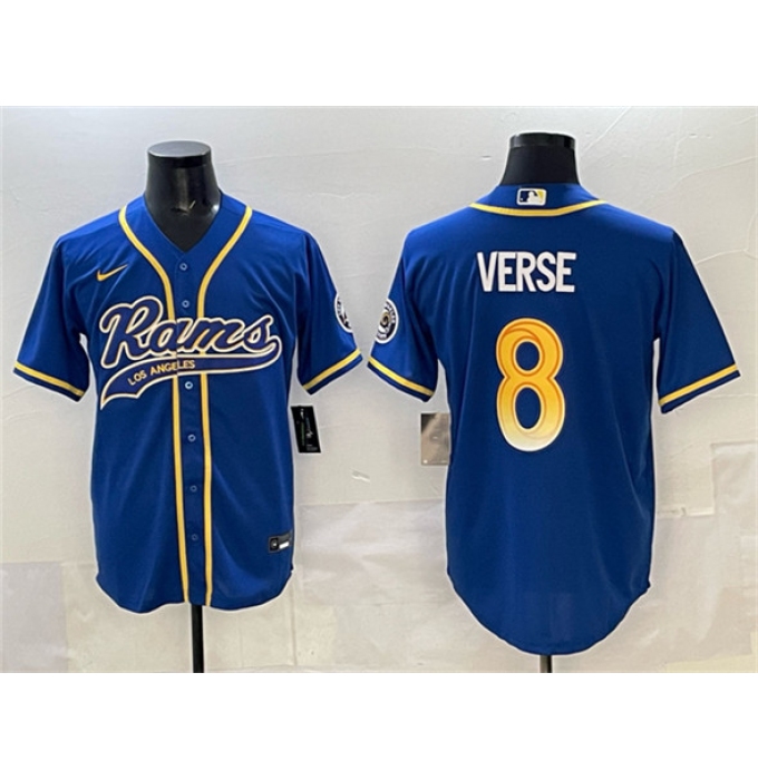 Men's Los Angeles Rams #8 Jared Verse Royal Cool Base Stitched Baseball Jersey