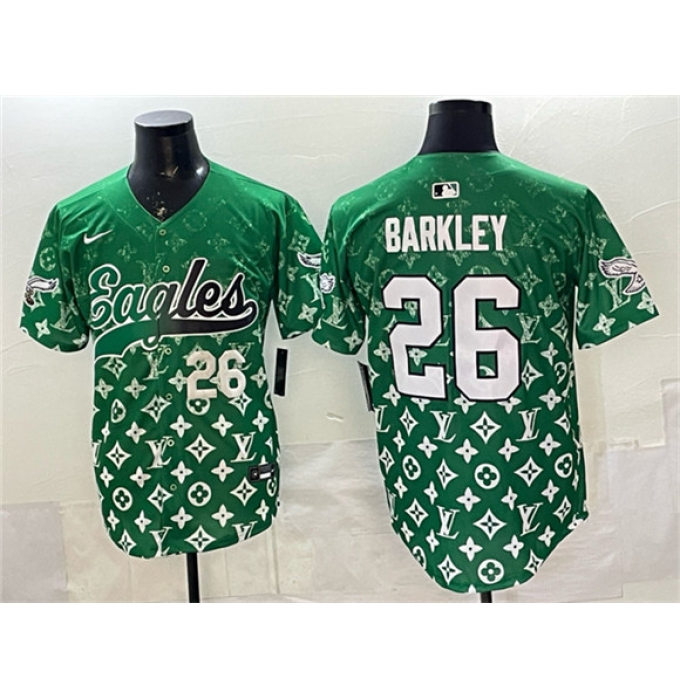 Men's Philadelphia Eagles #26 Saquon Barkley Green With Limited Stitched Baseball Jersey