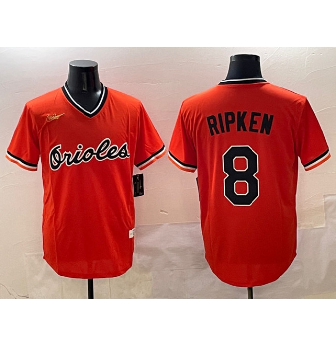 Men's Baltimore Orioles #8 Cal Ripken Jr. Orange Throwback Stitched Baseball Jersey