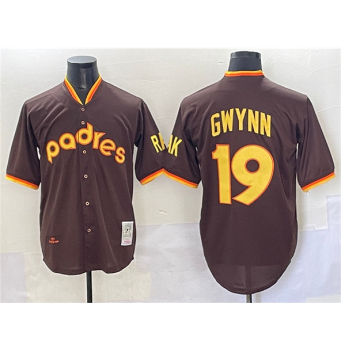 Men's San Diego Padres #19 Tony Gwynn Brown Throwback Stitched Baseball Jersey