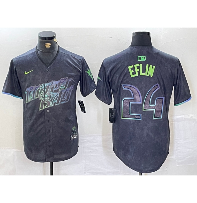 Men's Tampa Bay Rays #24 Zach Eflin Charcoal 2024 City Connect Limited Cool Base Jersey