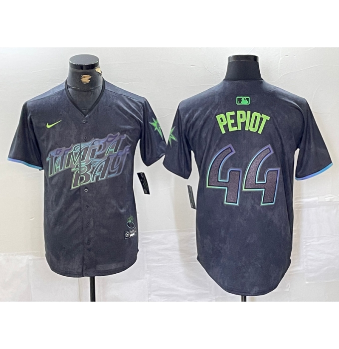 Men's Tampa Bay Rays #44 Ryan Pepiot Charcoal 2024 City Connect Limited Cool Base Jersey