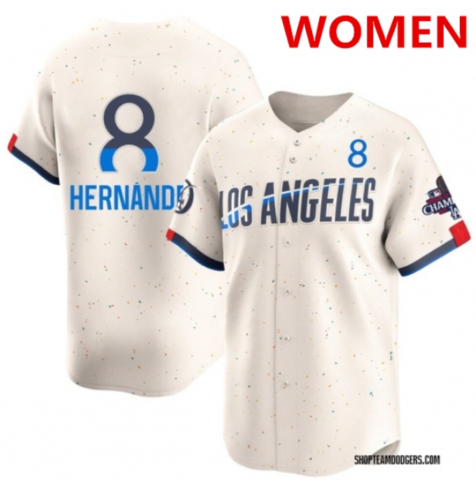 Women's Los Angeles Dodgers #8 Enrique Hernández Cream 2024 World Series Champions City Connect Limited Stitched Baseball Jersey