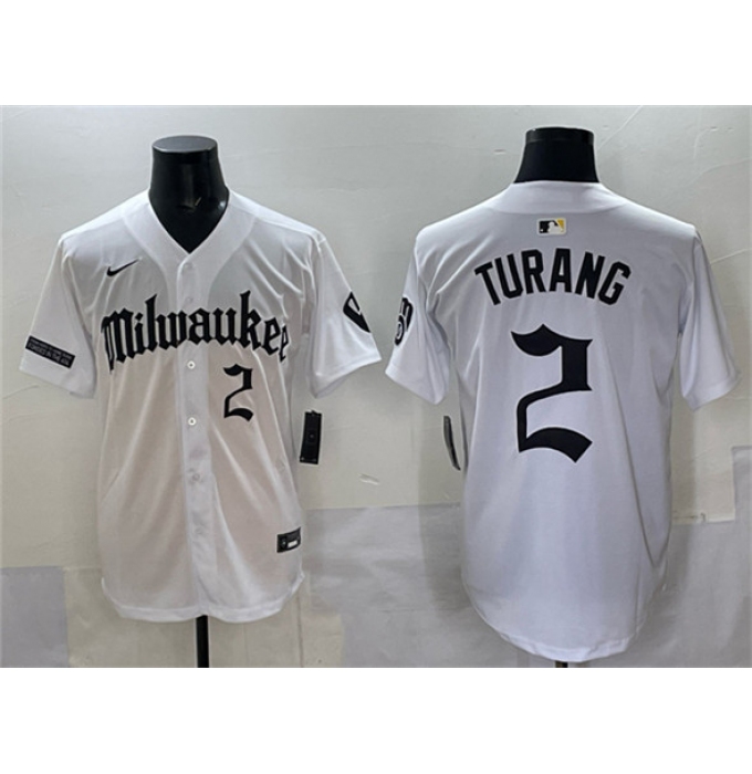 Men's Milwaukee Brewers #2 Brice Turang White 'Gothic 414 Shadows Edition' Vapor Premier Limited Stitched Jersey