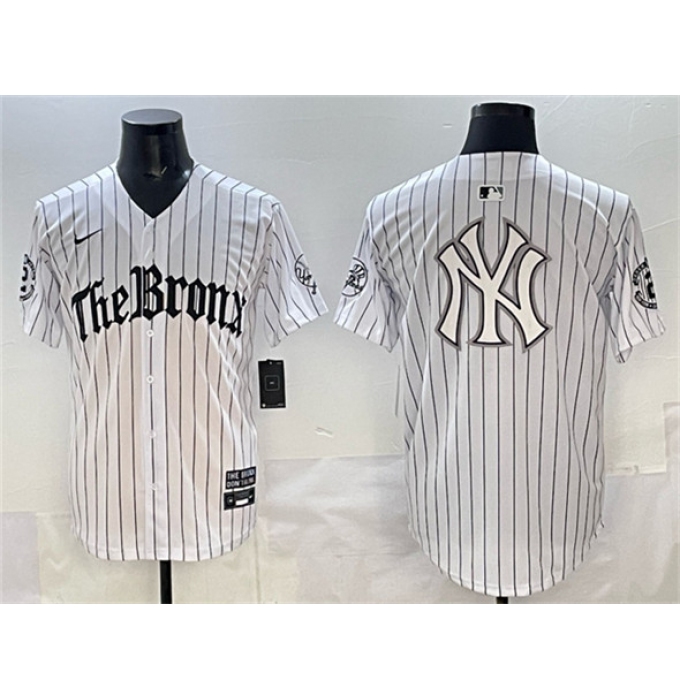 Men's New York Yankees Team Big Logo White Pinstripe 'Gothic Legacy Edition' Vapor Premier Limited Stitched Baseball Jersey